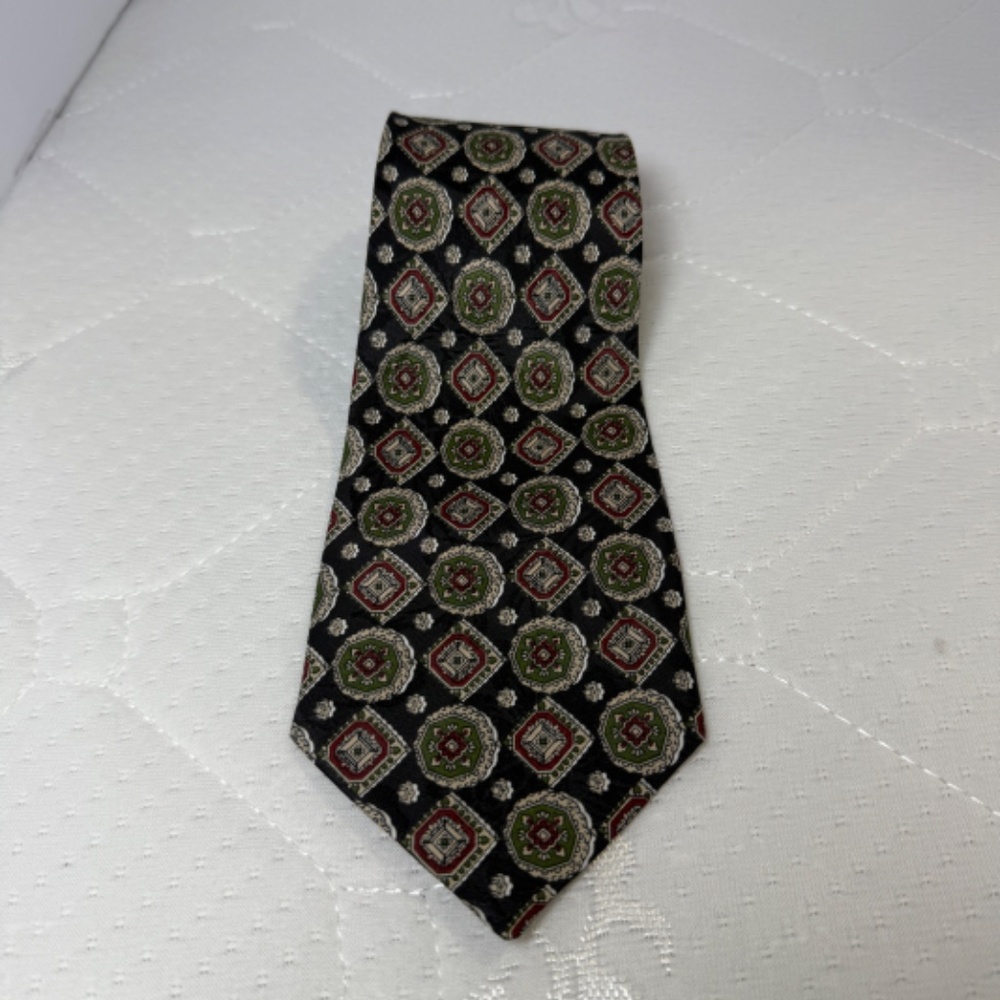 Vintage Duomo Milano Tie Black Green Red Pattern Classic Style